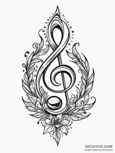 Bass clef, ink illustration for tattoo, on a... - эскиз тату (№1751523738_0, 03.07.2025 06:22) — Tatufoto.com