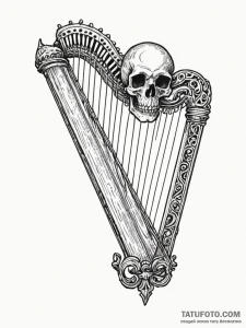 Bone harp played by skeleton, ink illustratio... - эскиз тату (№1751523804_0, 03.07.2025 06:23) — Tatufoto.com