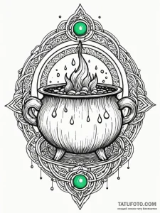 Witch's cauldron with green, bubbling brew, t... - эскиз тату (№1751524000_0, 03.07.2025 06:26) — Tatufoto.com