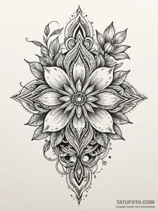 Ethereal flower beneath iron sky, artistic ta... - эскиз тату (№1751524544_0, 03.07.2025 06:35) — Tatufoto.com