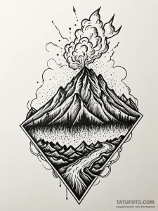 Volcano erupting with magma and lightning, co... - эскиз тату (№1751524738_0, 03.07.2025 06:38) — Tatufoto.com