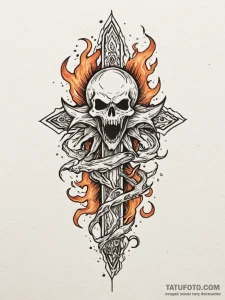 Ghost blade devouring celestial flame, tattoo... - эскиз тату (№1751525005_0, 03.07.2025 06:43) — Tatufoto.com