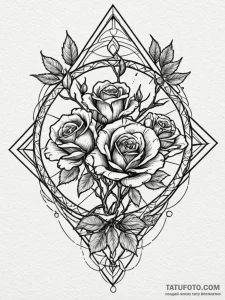 Burning roses entwining skeletal tree, tattoo... - эскиз тату (№1751525471_0, 03.07.2025 06:51) — Tatufoto.com