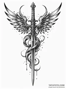 Dagger entwined with skeletal wings, artistic... - эскиз тату (№1751525544_0, 03.07.2025 06:52) — Tatufoto.com