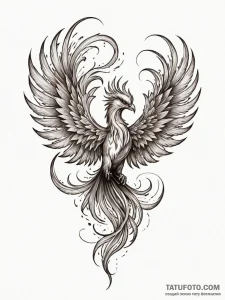 Ashen phoenix rising from ashes, tattoo line... - эскиз тату (№1751525672_0, 03.07.2025 06:54) — Tatufoto.com