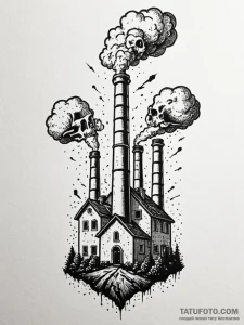 Factory smokestack emitting clouds shaped lik... - эскиз тату (№1751525863_0, 03.07.2025 06:57) — Tatufoto.com