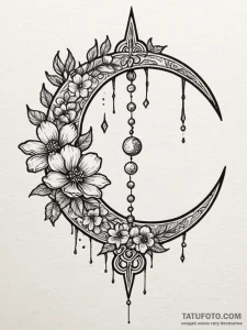 Quartz blossom beneath shattered moon, tattoo... - эскиз тату (№1751526753_0, 03.07.2025 07:12) — Tatufoto.com