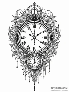 Clock with shattered pendulum, tattoo sketch... - эскиз тату (№1751527293_0, 03.07.2025 07:21) — Tatufoto.com