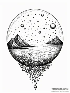 A whimsical bubble floating over ocean, vast,... - эскиз тату (№1751527425_0, 03.07.2025 07:23) — Tatufoto.com