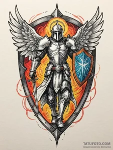Angelic knight with radiant shield, tattoo sk... - эскиз тату (№1751528258_0, 03.07.2025 07:37) — Tatufoto.com