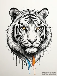 Ashen tiger with cracked stripes, tattoo draw... - эскиз тату (№1751528333_0, 03.07.2025 07:38) — Tatufoto.com