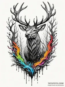 Abyssal stag in ruined forest, tattoo line ar... - эскиз тату (№1751528414_0, 03.07.2025 07:40) — Tatufoto.com