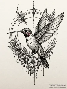 Hummingbird with wings of razor blades, artis... - эскиз тату (№1751528477_0, 03.07.2025 07:41) — Tatufoto.com