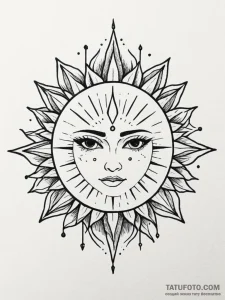 Frozen crown beneath eclipsed sun, tattoo lin... - эскиз тату (№1751529275_0, 03.07.2025 07:54) — Tatufoto.com