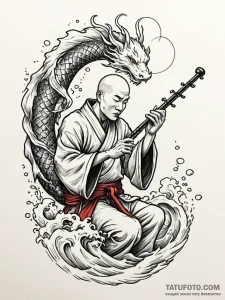 Komuso monk with broken flute, artistic tatto... - эскиз тату (№1751529498_0, 03.07.2025 07:58) — Tatufoto.com