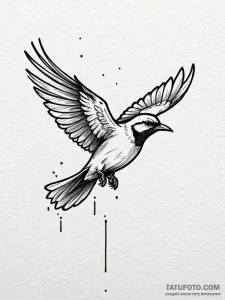 A whimsical bird flying against wind, determi... - эскиз тату (№1751530150_0, 03.07.2025 08:09) — Tatufoto.com