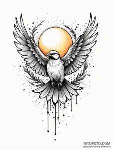 A whimsical bird flying into sunset, farewell... - эскиз тату (№1751530291_0, 03.07.2025 08:11) — Tatufoto.com