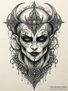 Vampire mask beneath spectral rift, tattoo li... - эскиз тату (№1751530353_0, 03.07.2025 08:12) — Tatufoto.com