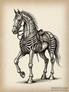 War horse in skeletal armor, artistic tattoo... - эскиз тату (№1751530844_0, 03.07.2025 08:20) — Tatufoto.com