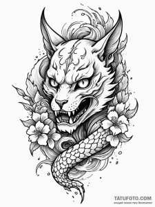 Cat skull with runic carvings, tattoo flash s... - эскиз тату (№1751530976_0, 03.07.2025 08:22) — Tatufoto.com