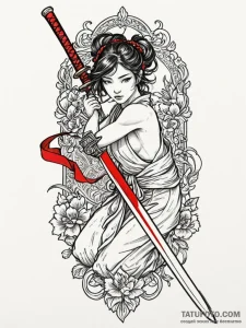 Katana resting on ancient scroll, tattoo draw... - эскиз тату (№1751531313_0, 03.07.2025 08:28) — Tatufoto.com