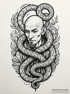 Monk staff entwined with serpents, tattoo fla... - эскиз тату (№1751531644_0, 03.07.2025 08:34) — Tatufoto.com