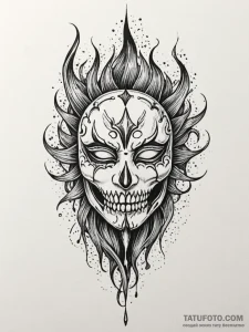 Queenр р†р вђљрівђћсћs mask devouring flame,... - эскиз тату (№1751531710_0, 03.07.2025 08:35) — Tatufoto.com