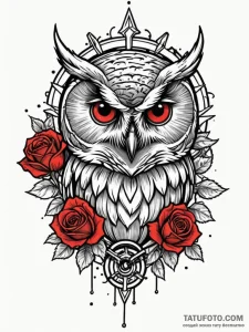 Owl beak beneath shattered helm, tattoo line... - эскиз тату (№1751532884_0, 03.07.2025 08:54) — Tatufoto.com