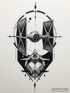 Tie-fighter from star wars, silhouette, tatto... - эскиз тату (№1751532950_0, 03.07.2025 08:55) — Tatufoto.com