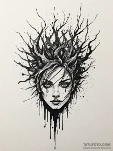 Quicksilver roots beneath burning sky, tattoo... - эскиз тату (№1751534557_0, 03.07.2025 09:22) — Tatufoto.com