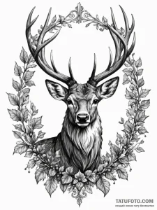 Noble stag crowned with ivy, artistic tattoo... - эскиз тату (№1751534774_0, 03.07.2025 09:26) — Tatufoto.com