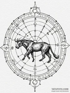 Zodiac wheel with constellations as skeletal... - эскиз тату (№1751534855_0, 03.07.2025 09:27) — Tatufoto.com