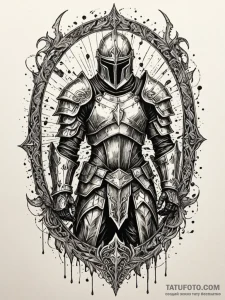 Ashen knight with shattered armor, ink illust... - эскиз тату (№1751536629_0, 03.07.2025 09:57) — Tatufoto.com