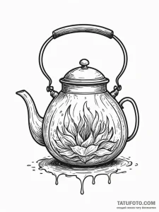 Kettle boiling with ghostly tea, artistic tat... - эскиз тату (№1751537181_0, 03.07.2025 10:06) — Tatufoto.com