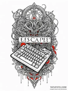 Escape key from a keyboard, isolated, tattoo... - эскиз тату (№1751537555_0, 03.07.2025 10:12) — Tatufoto.com
