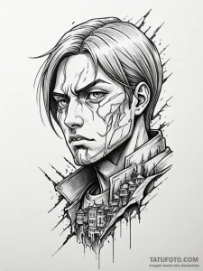 Titan from "attack on titan," peering over a... - эскиз тату (№1751538052_0, 03.07.2025 10:20) — Tatufoto.com