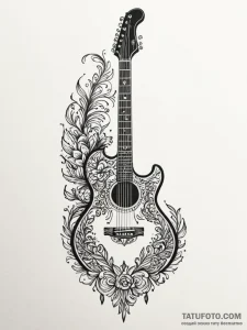 Guitar, tattoo drawing outline, clean lines,... - эскиз тату (№1751539414_0, 03.07.2025 10:43) — Tatufoto.com