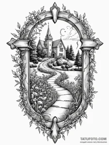 Secret garden seen through an old, key-shaped... - эскиз тату (№1751540207_0, 03.07.2025 10:56) — Tatufoto.com