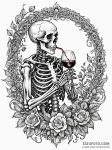 Animated skeleton drinking wine, tattoo drawi... - эскиз тату (№1751541166_0, 03.07.2025 11:12) — Tatufoto.com