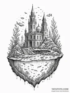 An underwater ancient city, half-submerged ru... - эскиз тату (№1751541232_0, 03.07.2025 11:13) — Tatufoto.com