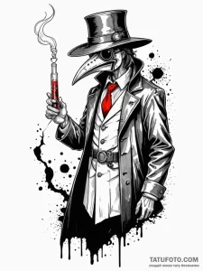Plague doctor with a syringe full of a dark e... - эскиз тату (№1751541785_0, 03.07.2025 11:23) — Tatufoto.com