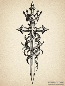 Dagger in rusted crown, tattoo sketch design,... - эскиз тату (№1751542923_0, 03.07.2025 11:42) — Tatufoto.com