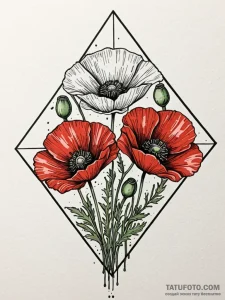 Poppy flower or poppies, three flowers - акварель, красный + чёрный - эскиз тату (№1751543172_0, 03.07.2025 11:46) — Tatufoto.com