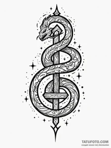 Flaming serpent spiraling through stars, tatt... - эскиз тату (№1751543827_0, 03.07.2025 11:57) — Tatufoto.com