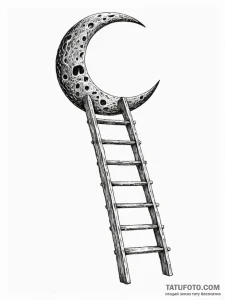 Ladder made of bone leaning against the moon,... - эскиз тату (№1751543959_0, 03.07.2025 11:59) — Tatufoto.com