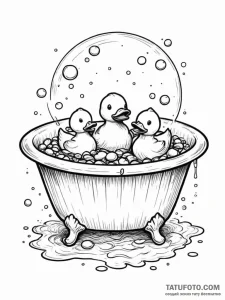 A whimsical bubble bath with rubber duckies,... - эскиз тату (№1751544032_0, 03.07.2025 12:00) — Tatufoto.com