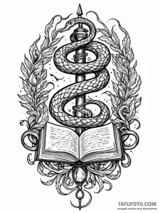 Arcane book guarded by serpent, ink illustrat... - эскиз тату (№1751544990_0, 03.07.2025 12:16) — Tatufoto.com