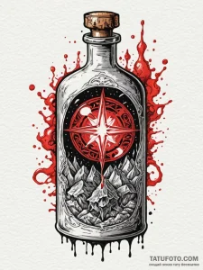 Alchemist's retort flask containing a capture... - эскиз тату (№1751545056_0, 03.07.2025 12:17) — Tatufoto.com