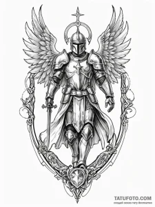 Angelic knight with radiant shield, tattoo li... - эскиз тату (№1751545122_0, 03.07.2025 12:18) — Tatufoto.com