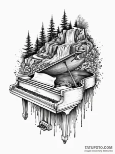 A grand piano with its keys turning into a wa... - эскиз тату (№1751545527_0, 03.07.2025 12:25) — Tatufoto.com